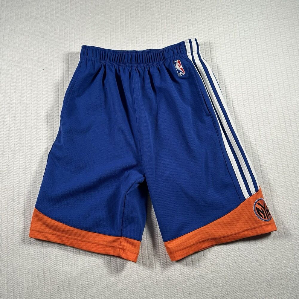 Adidas NBA New York Knicks Boys Shorts Size L 14/15 Blue Orange Basketball